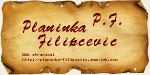 Planinka Filipčević vizit kartica